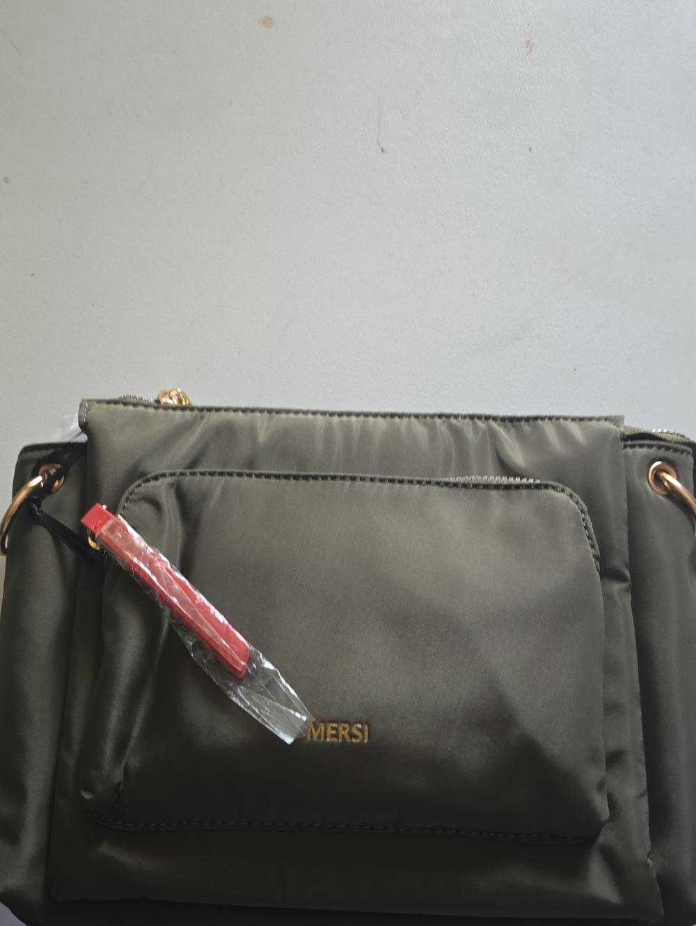 MERSI Olive Green Women's Shoulder Bag with Front Pocket and Gold Hardware